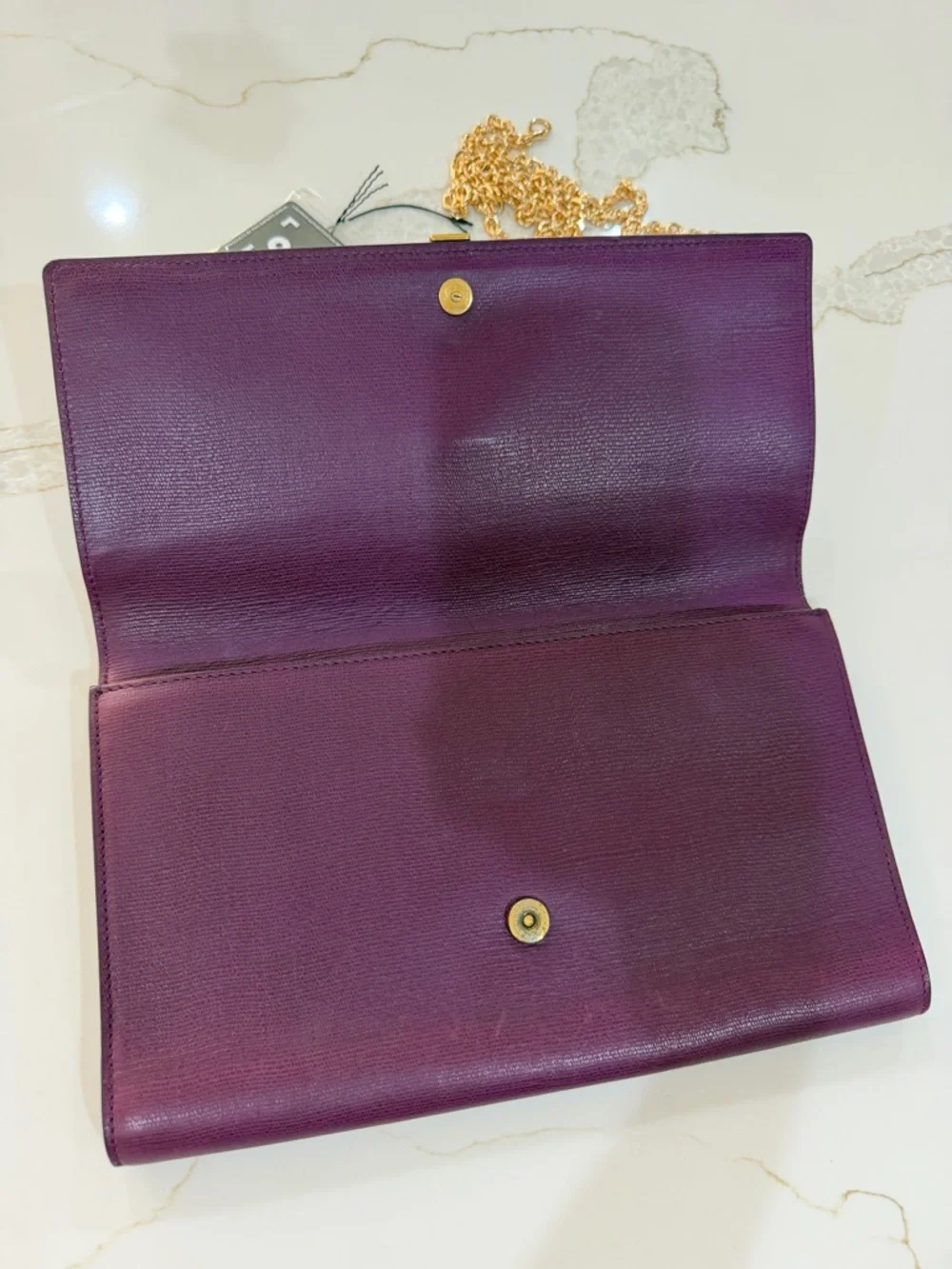 Yves Saint Laurent Plum Leather Clutch with Gold Y Accent - Picture 7 of 7